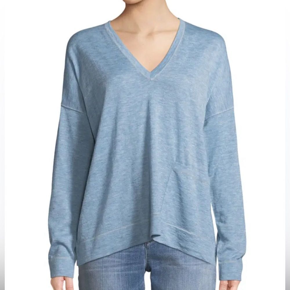 Eileen Fisher Fine Tencel-Alpaca Topstitch V-Neck Pullover Sweater
